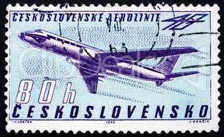 Postage stamp Czechoslovakia 1963 Tupolev Tu-104B Turbojet