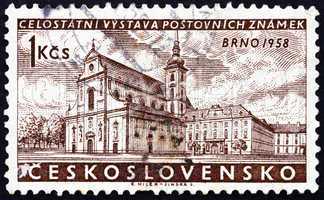 Postage stamp Czechoslovakia 1958 St. Thomas Abbey, Brno