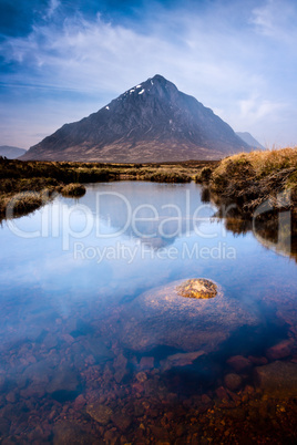 Scottish highlands landscape scene with mountain and river