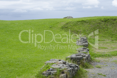 Castle Wall Disecting Bright Green Meadow