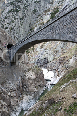 Devil's bridge at St. Gotthard pass, Switzerland. Alps. Europe