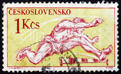 Postage stamp Czechoslovakia 1959 Hurdling, Olympic Sport