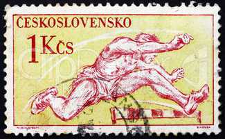 Postage stamp Czechoslovakia 1959 Hurdling, Olympic Sport