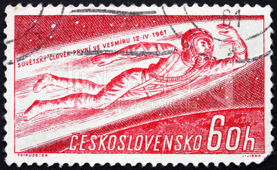 Postage stamp Czechoslovakia 1961 Man Flying into Space