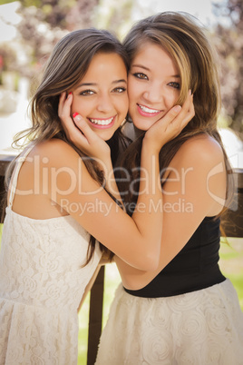 Attractive Mixed Race Girlfriends Smile Outdoors