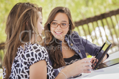 Mixed Race Girls Working Together on Tablet Computer