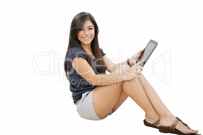 picture of happy woman with tablet pc computer