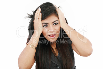 Oh no - shocked business woman, isolated on white