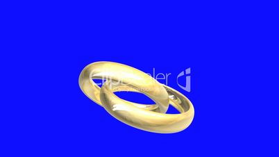 wedding rings in gold, blue-screen (3D animation)
