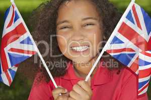 Beautiful Mixed Race Girl with Union Jack Flags