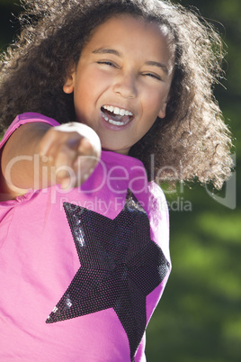 Mixed Race African American Girl Smiling & Pointing