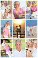 Happy Retired Senior Couple Montage Romantic Vacation