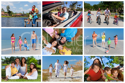 Happy Active Family Montage Outside Summer Vacation