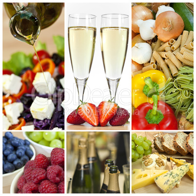 Food & Drink Montage Salad Fruits Pasta Cheese Champagne