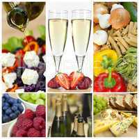 Food & Drink Montage Salad Fruits Pasta Cheese Champagne