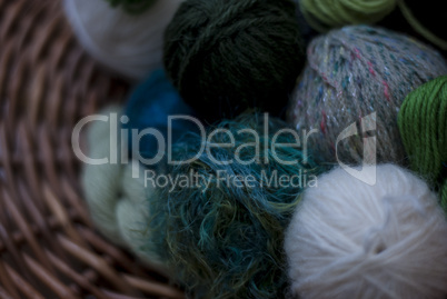 Close up of blue -green wools in basket