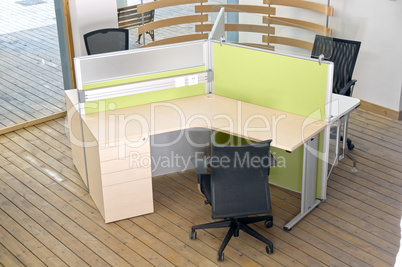 office desks and black chairs cubicle set