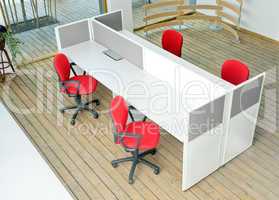 office desks and red chairs cubicle set