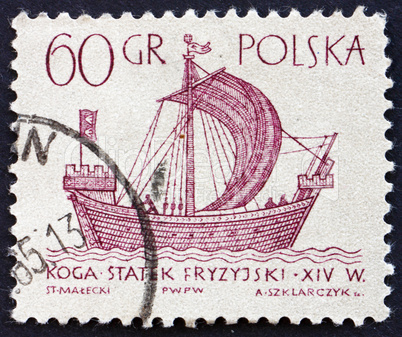 Postage stamp Poland 1963 Frisian 'Kogge', Ancient Ship