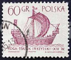 Postage stamp Poland 1963 Frisian 'Kogge', Ancient Ship