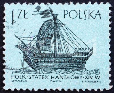 Postage stamp Poland 1963 14th Century  'Holk', Ancient Ship