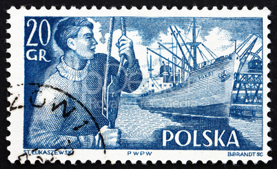 Postage stamp Poland 1956 Dock Worker and S. S. Pokoj