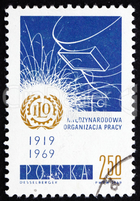 Postage stamp Poland 1969 ILO Emblem and Welder's Mask