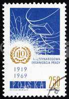 Postage stamp Poland 1969 ILO Emblem and Welder's Mask