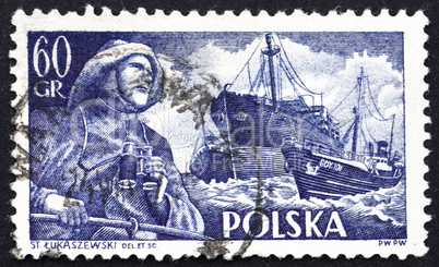 Postage stamp Poland 1956 Fisherman and S.S. Chopin