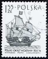 Postage stamp Poland 1964 Polish Warship, Sailing Ship
