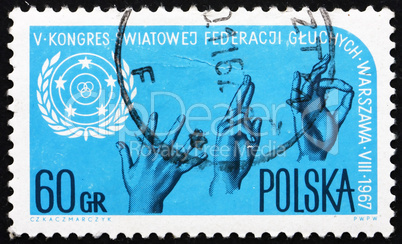 Postage stamp Poland 1967 Sign Language and Emblem