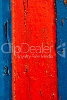 Blue and red wooden board lumber.