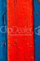 Blue and red wooden board lumber.