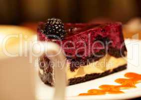 Cheesecake with blackberry on a plate