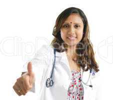 Indian female doctor thumb up