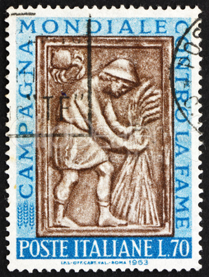 Postage stamp Italy 1963 Harvester Tying Sheaf, Sculpture