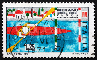 Postage stamp Italy 1971 Kayak Passing Between Poles