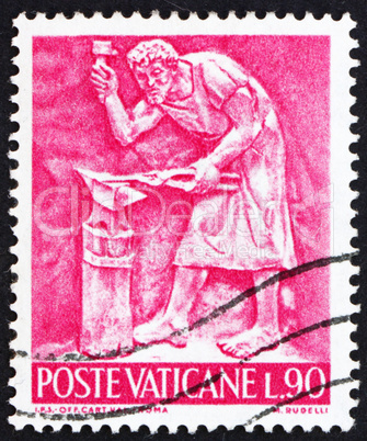 Postage stamp Vatican 1966 Blacksmith, Bas-relief by Mario Rudel