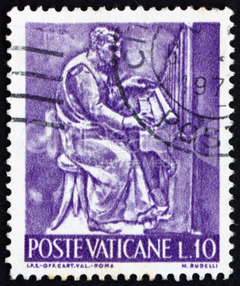 Postage stamp Vatican 1966 Organist, Bas-relief by Mario Rudelli