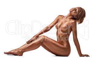 Beauty naked woman with metal skin