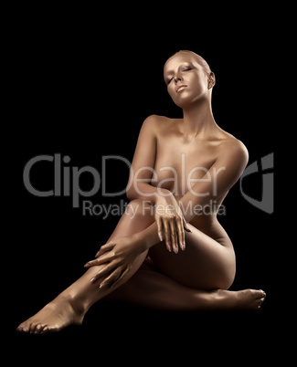 Beauty naked woman body like metal statue