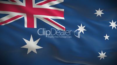 Highly detailed Australian flag ripples in the wind. Looped 3d animation for continuous playback.