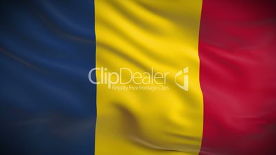 Highly detailed Romanian flag ripples in the wind. Looped 3d animation for continuous playback.