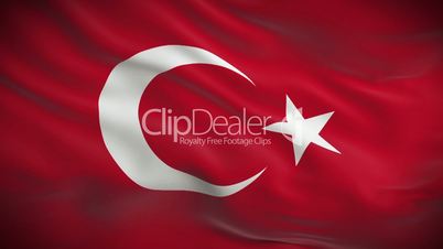 Highly detailed flag of Turkey ripples in the wind. Looped 3d animation for continuous playback.