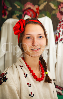 Teen girl wearing Ukrainian costume