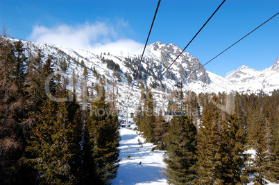 Cableway in Strbske Pleso ski resort, High Tatras, Slovakia