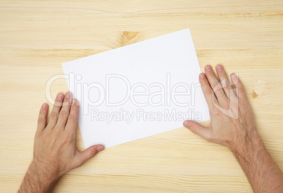 human hand holds a blank paper human hand holds a blank paper