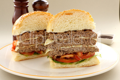 Sliced Triple Decker Burger