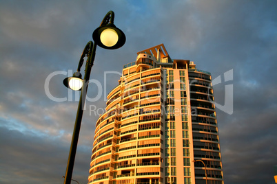 Apartment Tower And Streetlight