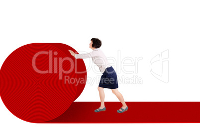 Woman rolls out red carpet
